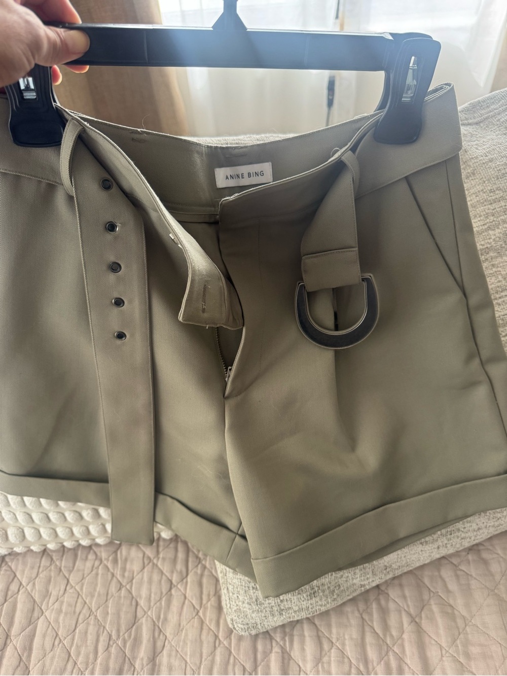 Anine Bing Olive Green High-Rise Belted Shorts size S